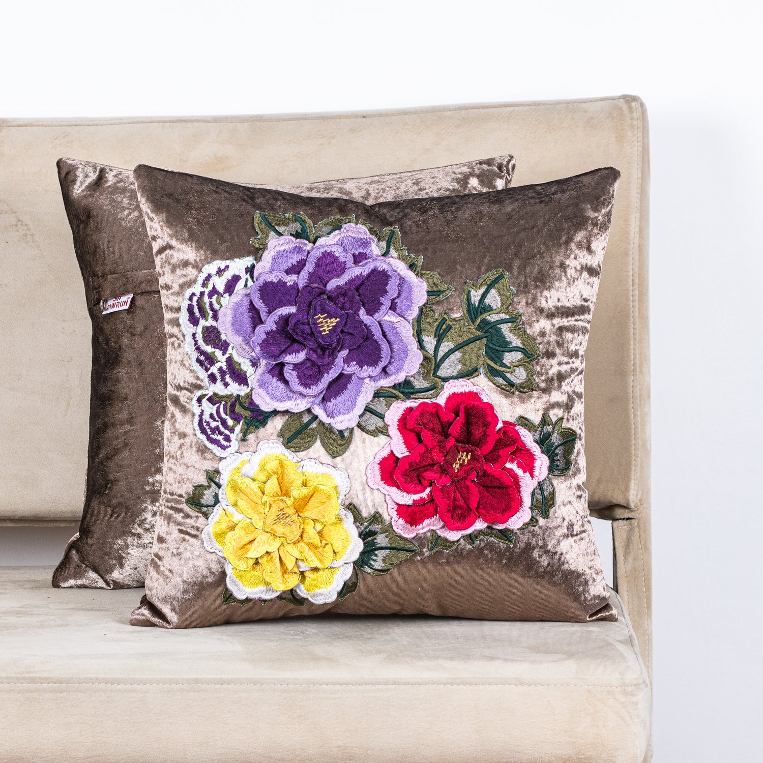 Premium Velvet Shaded Flower Patch Cushion Cover