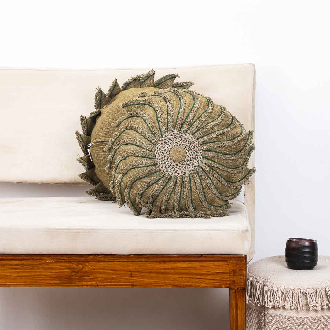 Premium Handmade Jute Chakri Cushion Cover