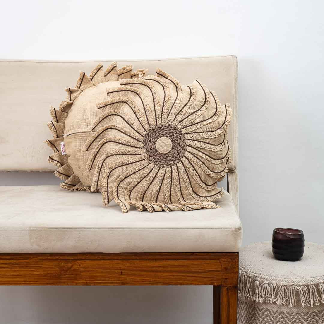 Premium Handmade Jute Chakri Cushion Cover