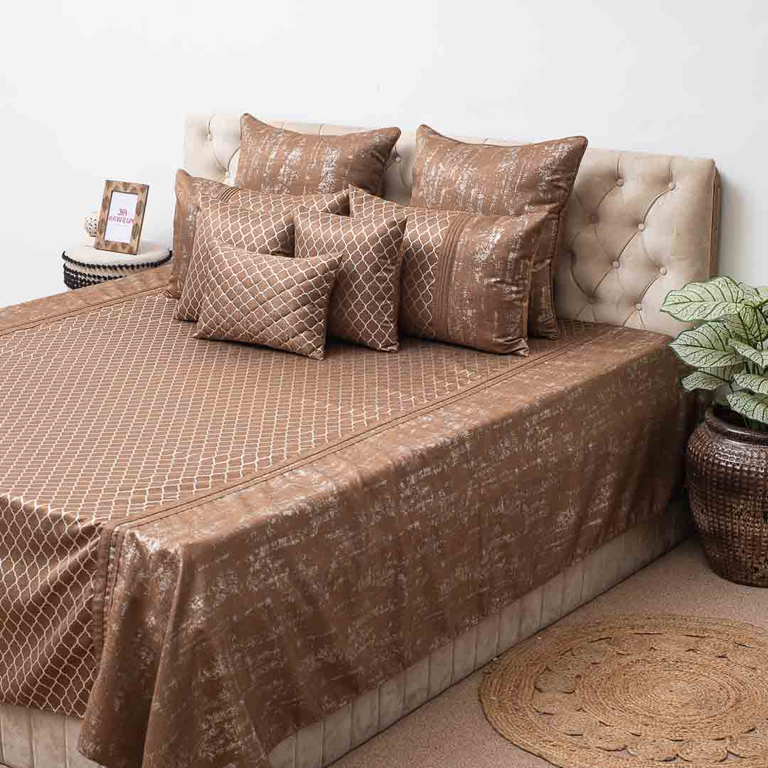 Premium Jacquard Foil Printed (1+2+2+2+1) Bed Cover