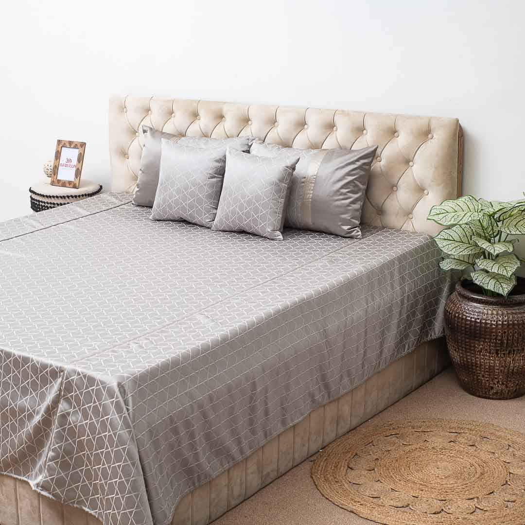 Premium King Size Plain Dark Grey Jacquard Mix (1+2+2) Bed Cover Design Nineteen