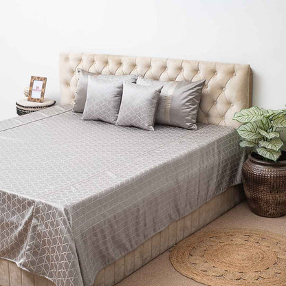 Premium King Size Plain Dark Grey Jacquard Mix (1+2+2) Bed Cover Design Nineteen