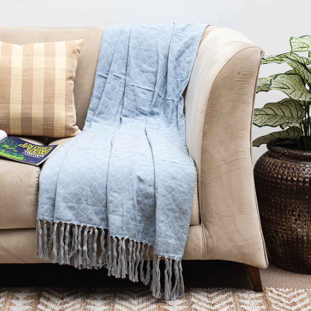 Premium Blue Colour Jacquard Throw