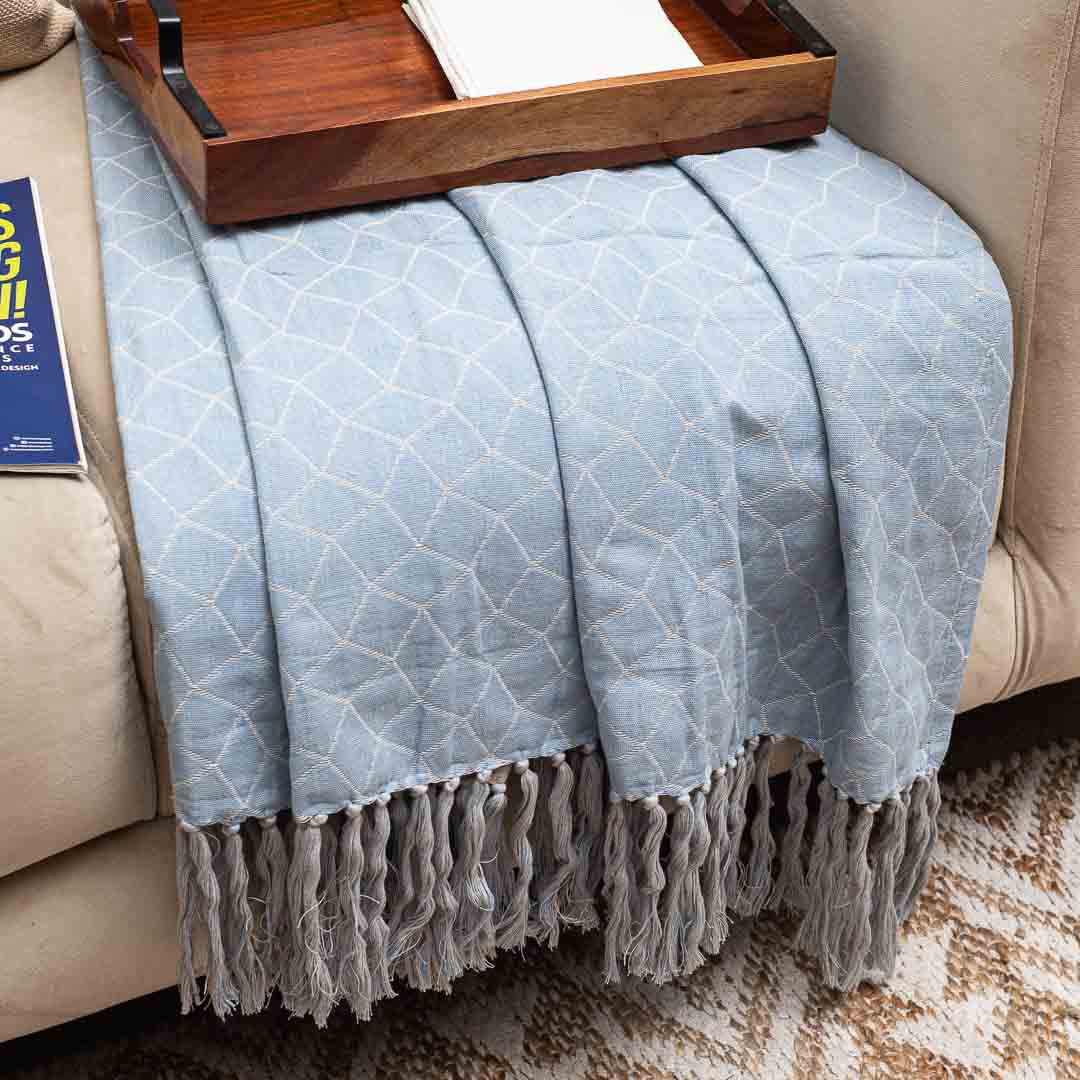 Premium Blue Colour Jacquard Throw
