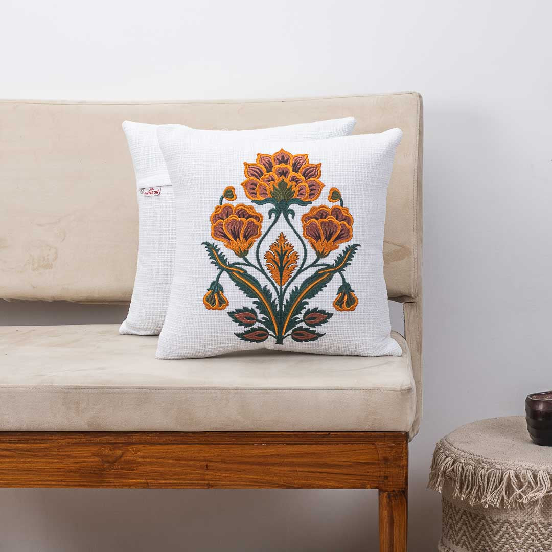 Premium Royal Bloom Embroidery Cushion Cover