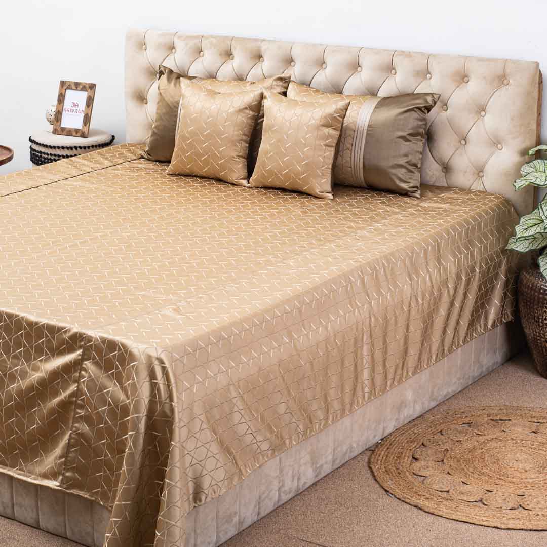 Premium King Size Golden Jacquard Mix (1+2+2) Bed Cover Design Twenty Two
