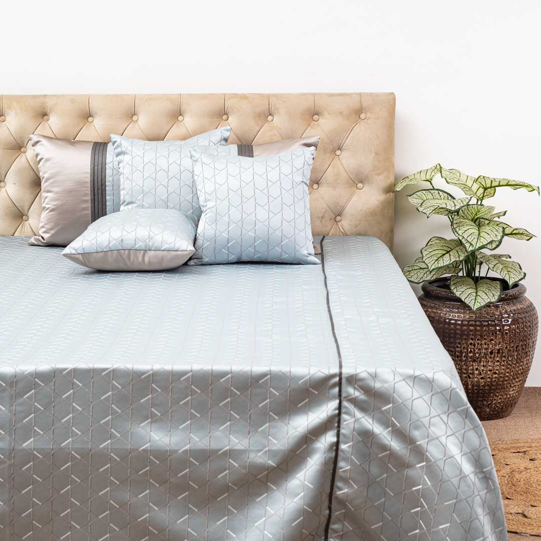 Premium King Size Blue- Grey Jacquard Mix (1+2+2) Bed Cover Design Twenty Three