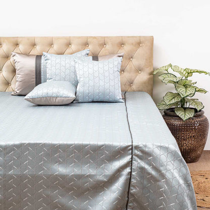Premium King Size Blue- Grey Jacquard Mix (1+2+2) Bed Cover Design Twenty Three