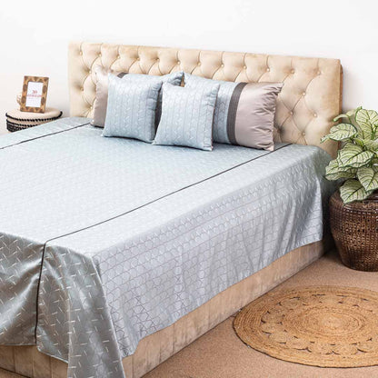 Premium King Size Blue- Grey Jacquard Mix (1+2+2) Bed Cover Design Twenty Three