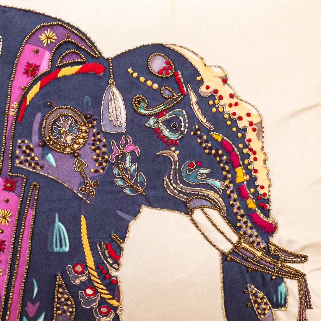 Traditional Elephant Digital Printed and Hand Work Cushion Cover