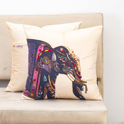 Traditional Elephant Digital Printed and Hand Work Cushion Cover