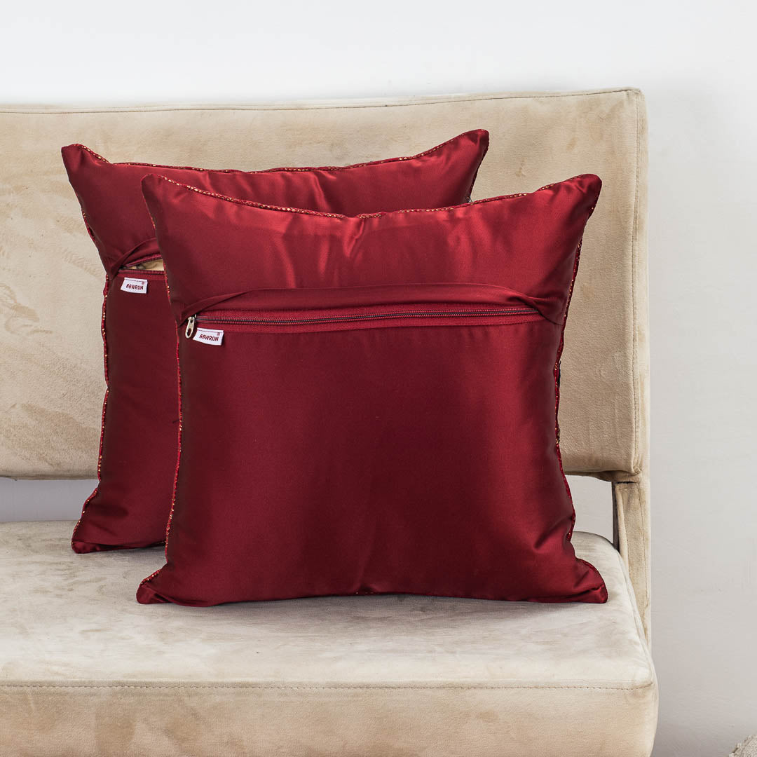 Bold Maroon Cotton 16x16 Cushion Cover with 3D Appliqué Flower