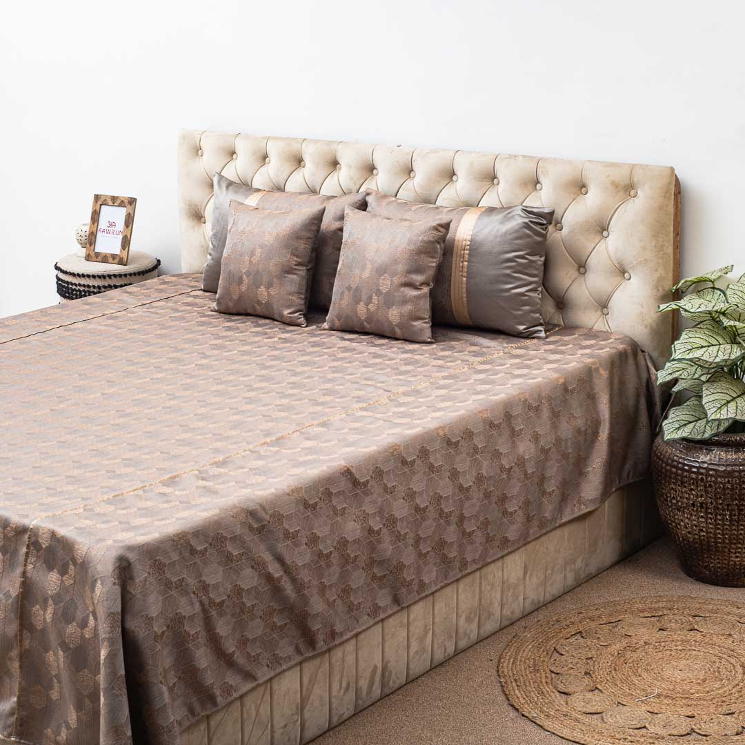 Premium King Size Rose- Gold Jacquard Mix (1+2+2) Bed Cover Design Twenty Four