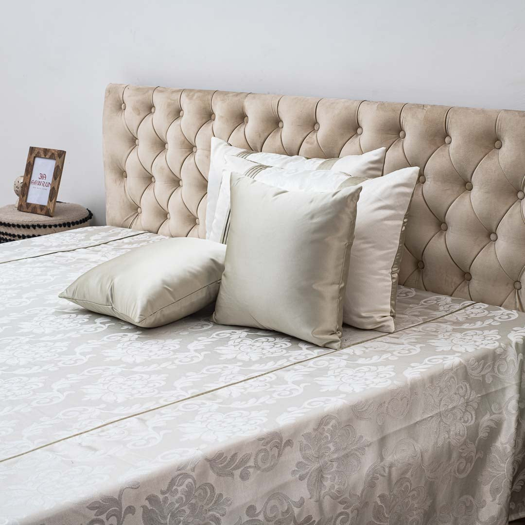 Premium King Size Cream Jacquard Mix (1+2+2) Bed Cover Design Twenty Eight