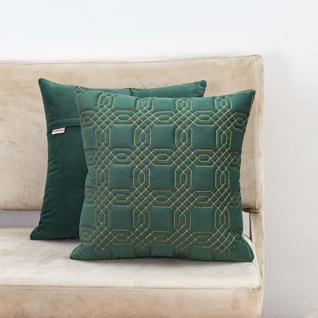 Premium Block Zari Quilted Cushion Cover
