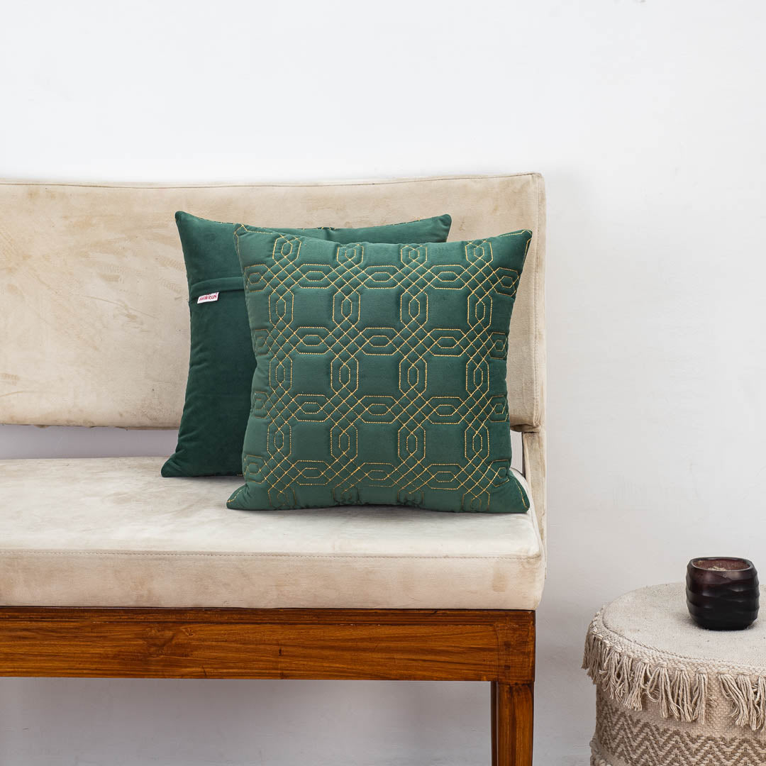 Premium Block Zari Quilted Cushion Cover