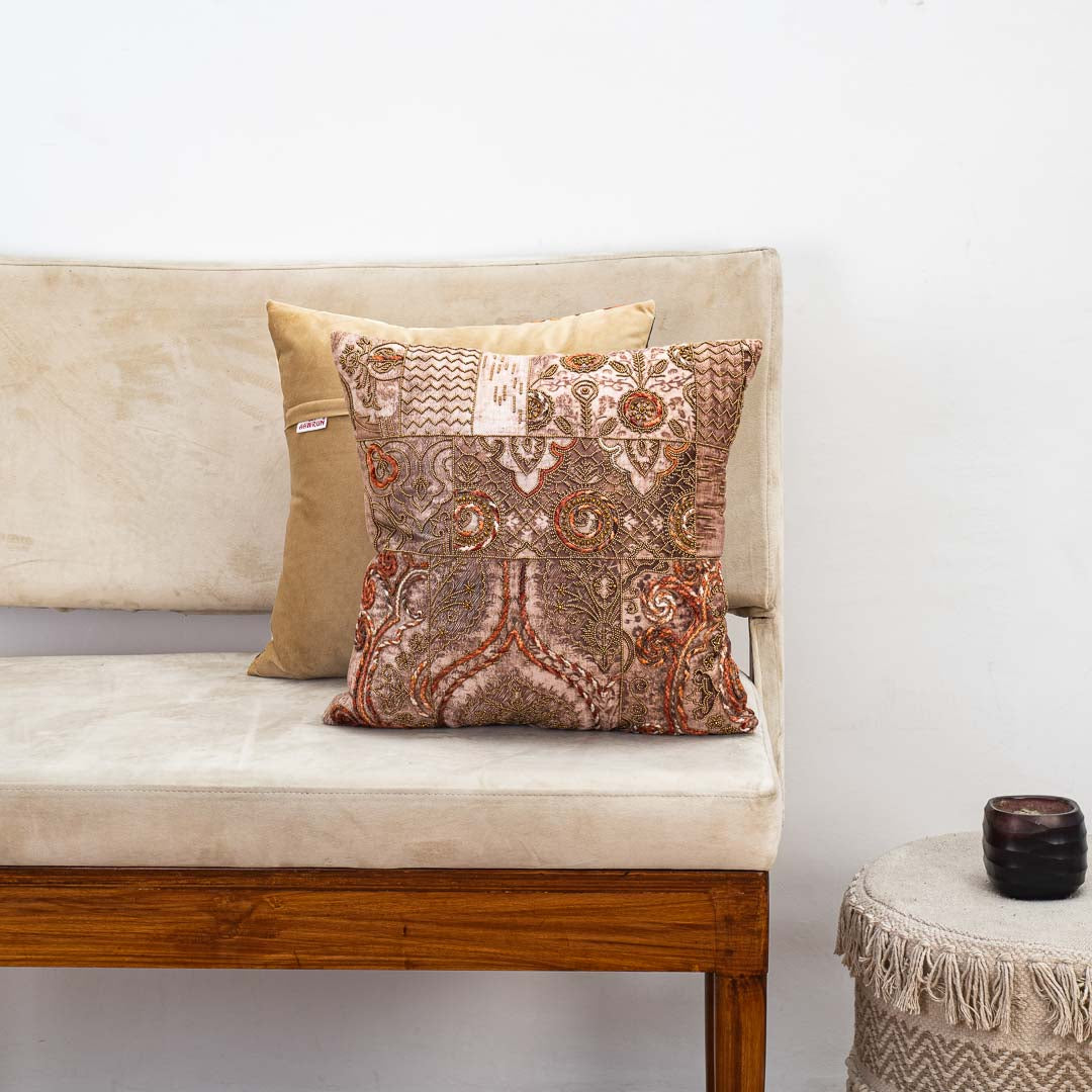 Premium Golden Kashmiri Tales Cushion Cover