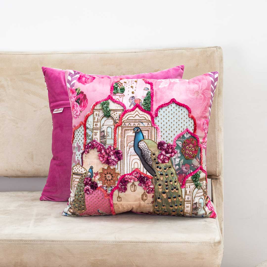 Premium Peacock Poem Cushion Cover