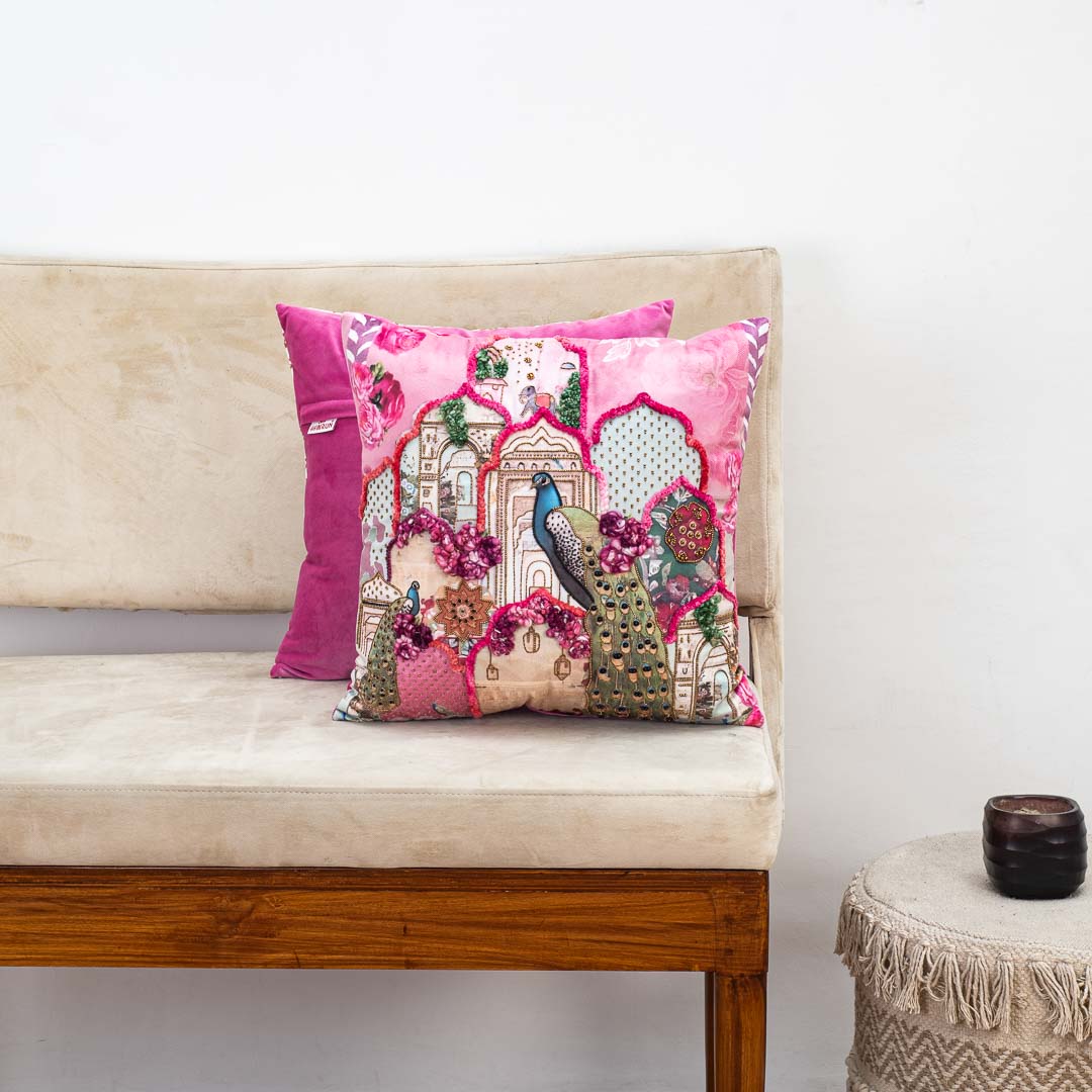 Premium Peacock Poem Cushion Cover