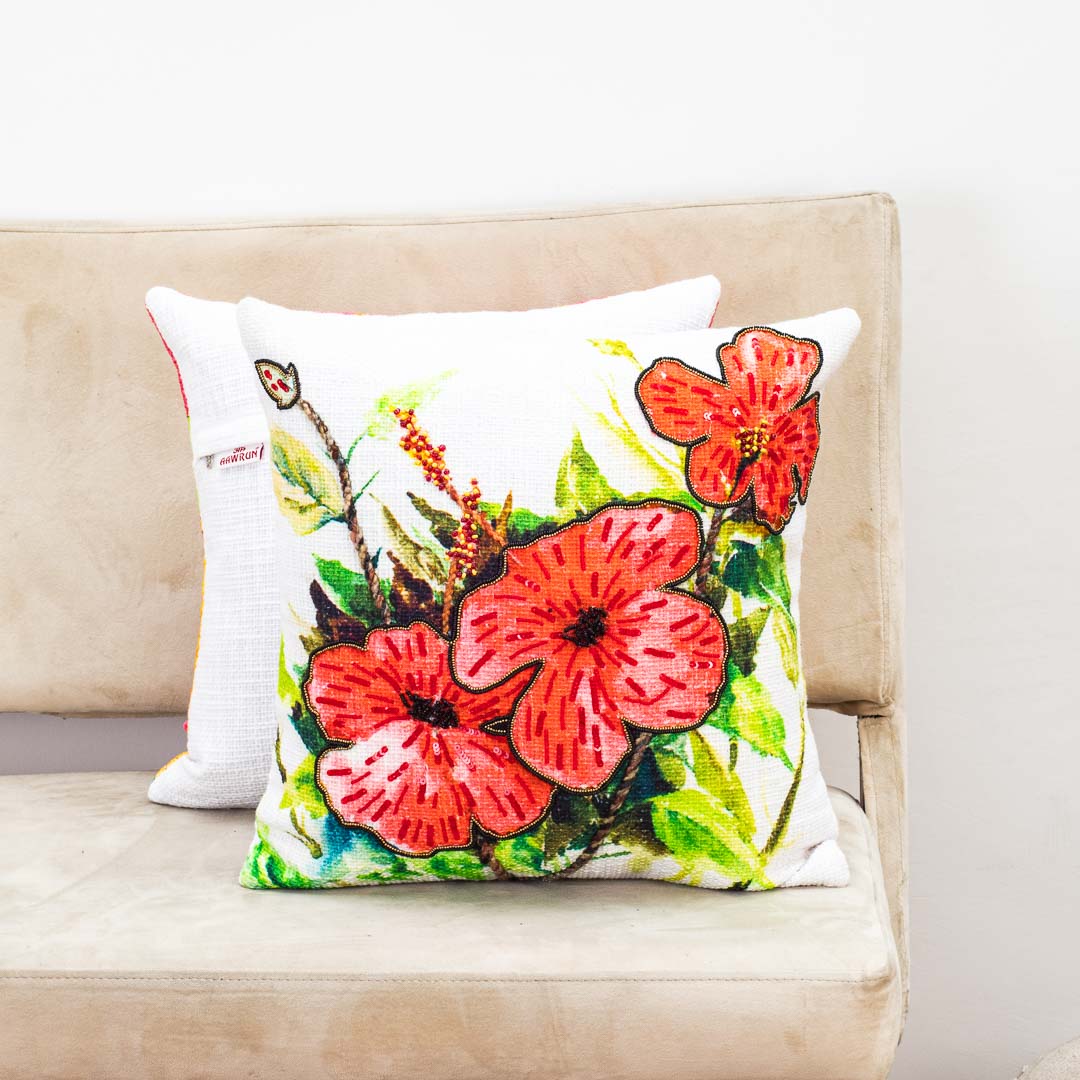 Premium Vibrabt Hisiscus Cushion Cover