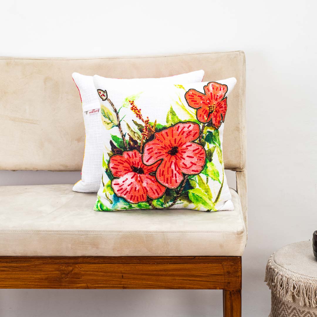 Premium Vibrabt Hisiscus Cushion Cover