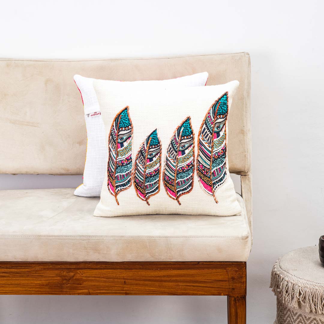 Premium Sapphire Feather Cushion Cover