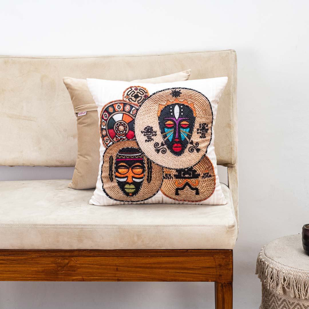 Premium Tribal Mask Fusion Cushion Cover