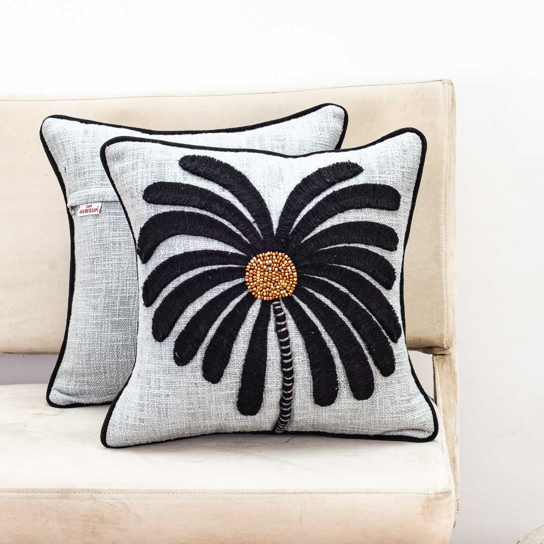 Gorgeous Palm Tree Cushion Cover with Hand Work