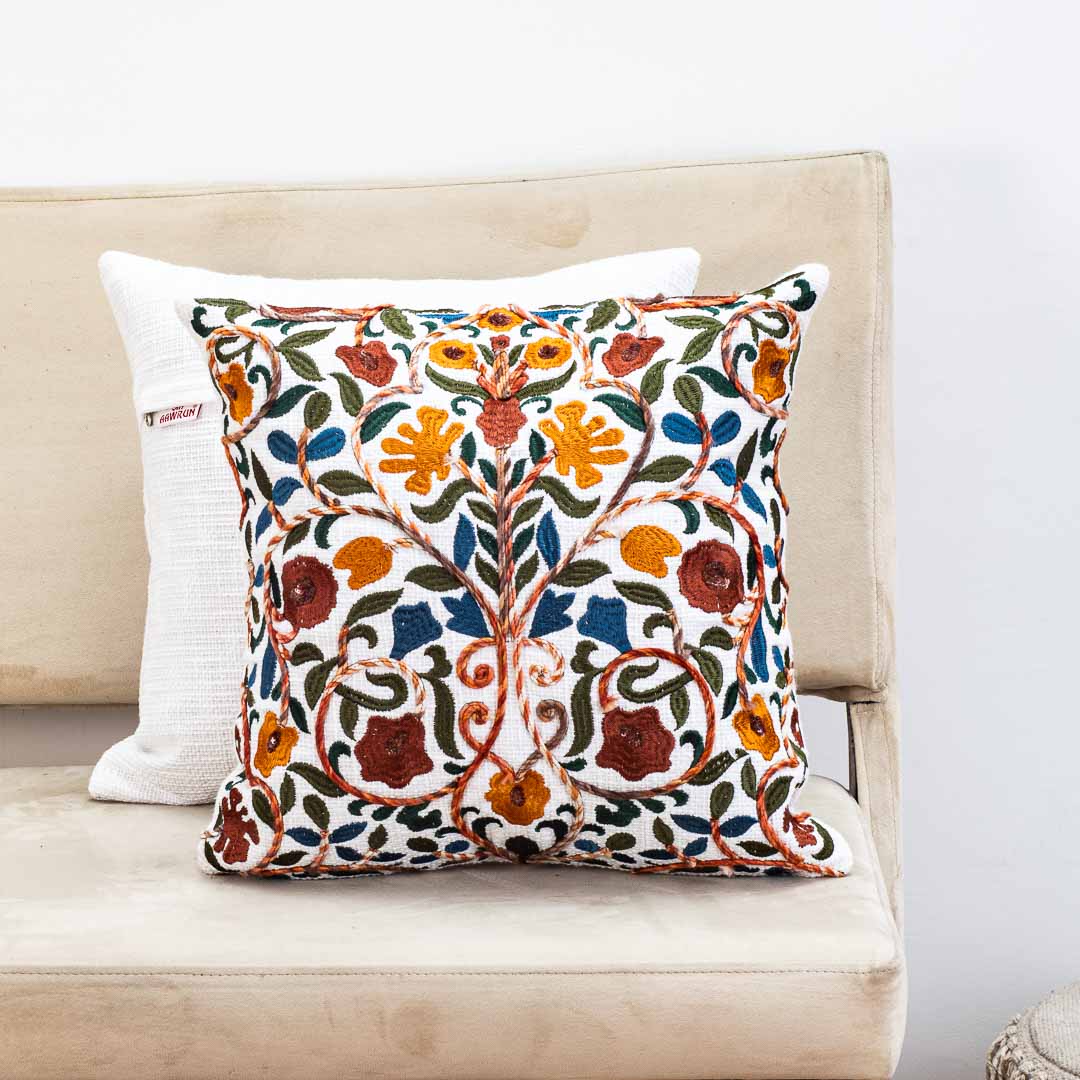 Premium Intricate Floral Embroidery Cushion Cover