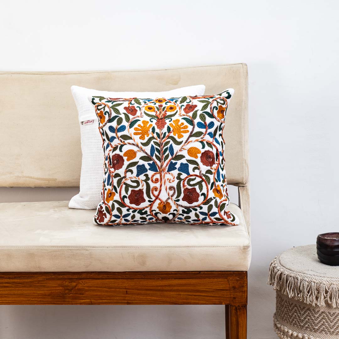 Premium Intricate Floral Embroidery Cushion Cover