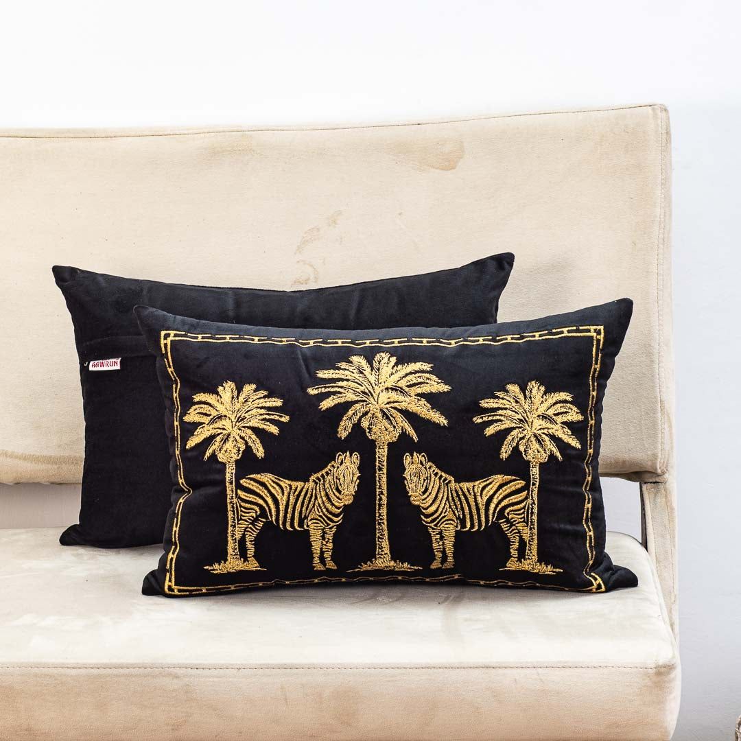 Premium Zebra &amp; 03 Palm Tree Embroidery Cushion Cover