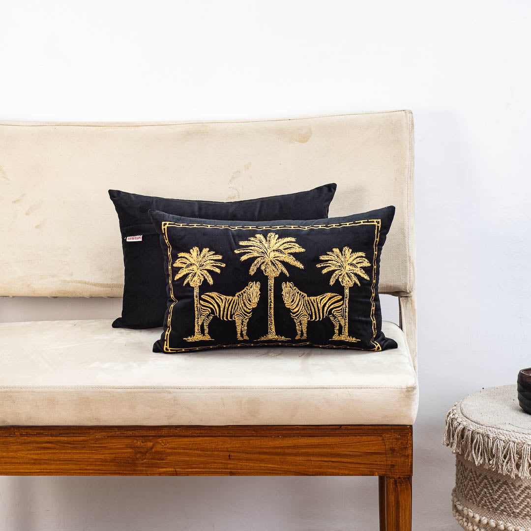 Premium Zebra &amp; 03 Palm Tree Embroidery Cushion Cover