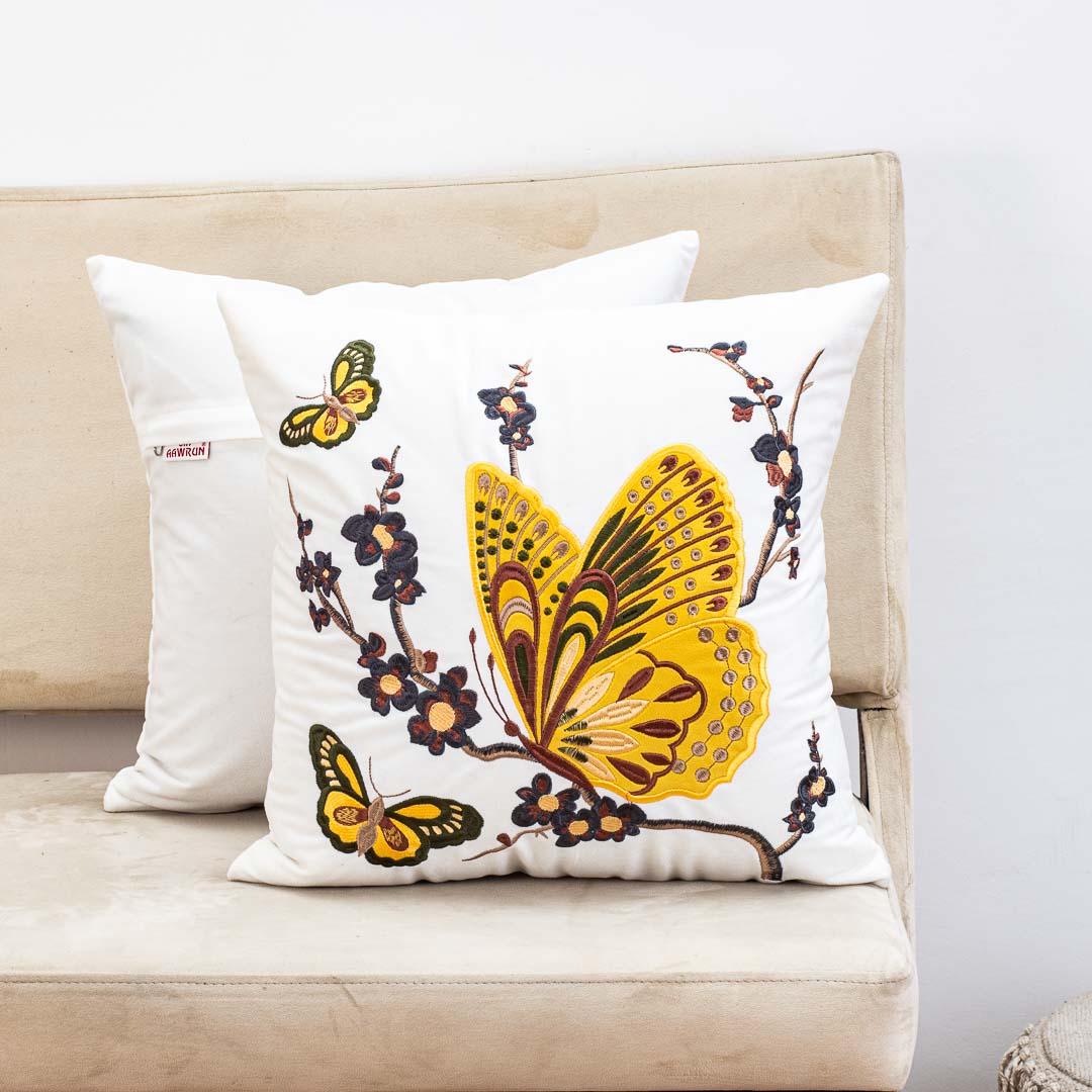 Premium Floral Butterfly Cushion Cover