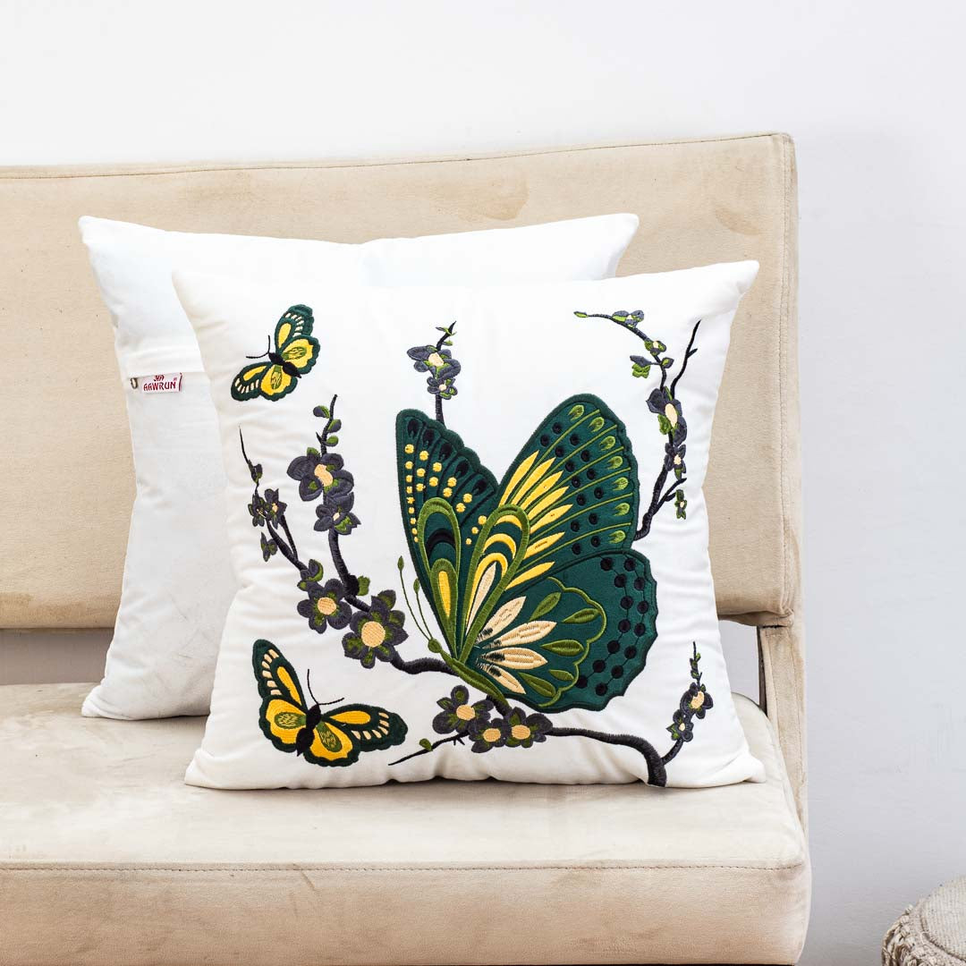 Premium Floral Butterfly Cushion Cover