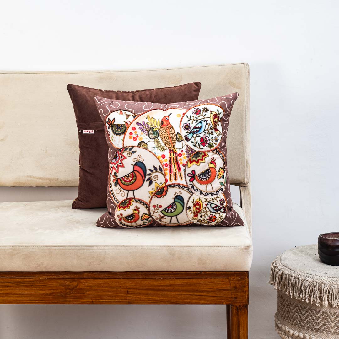 Premium Chirping Birds Circle Premium Cushion Cover