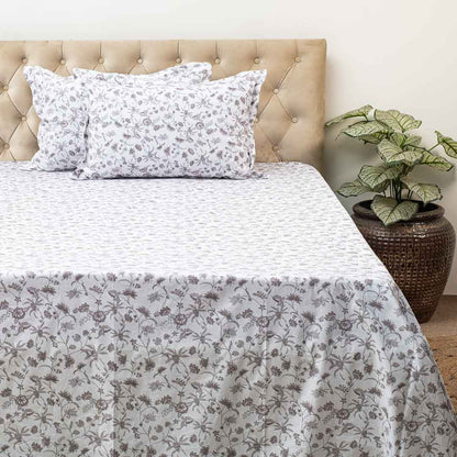 Premium Leaf King Size White- Multi Cotton Percale Print (1+2) Bed Cover Comes With Two Pillow Cover Design Sixteen