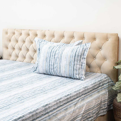 Premium King Size Blue- Multi Cotton Percale Prt (1+2) Bed Cover Comes With Two Pillow Cover Design Fourteen