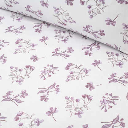 Premium Leaf King Size White- Purple Cotton Percale Print (1+2) Bed Cover Comes With Two Pillow Cover Design Eleven