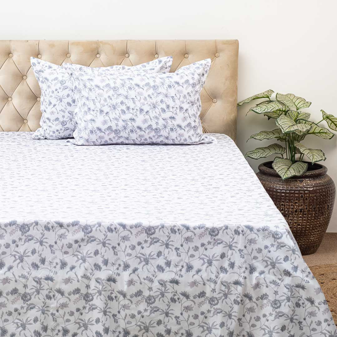 Premium Leaf King Size Multi Cotton Percale Print (1+2) Bed Cover Comes With Two Pillow Cover Design Nine
