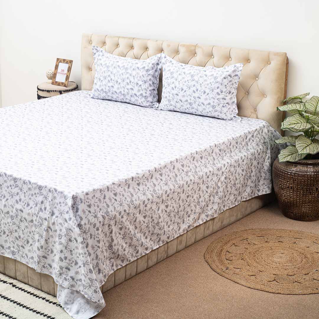 Premium Leaf King Size Multi Cotton Percale Print (1+2) Bed Cover Comes With Two Pillow Cover Design Nine