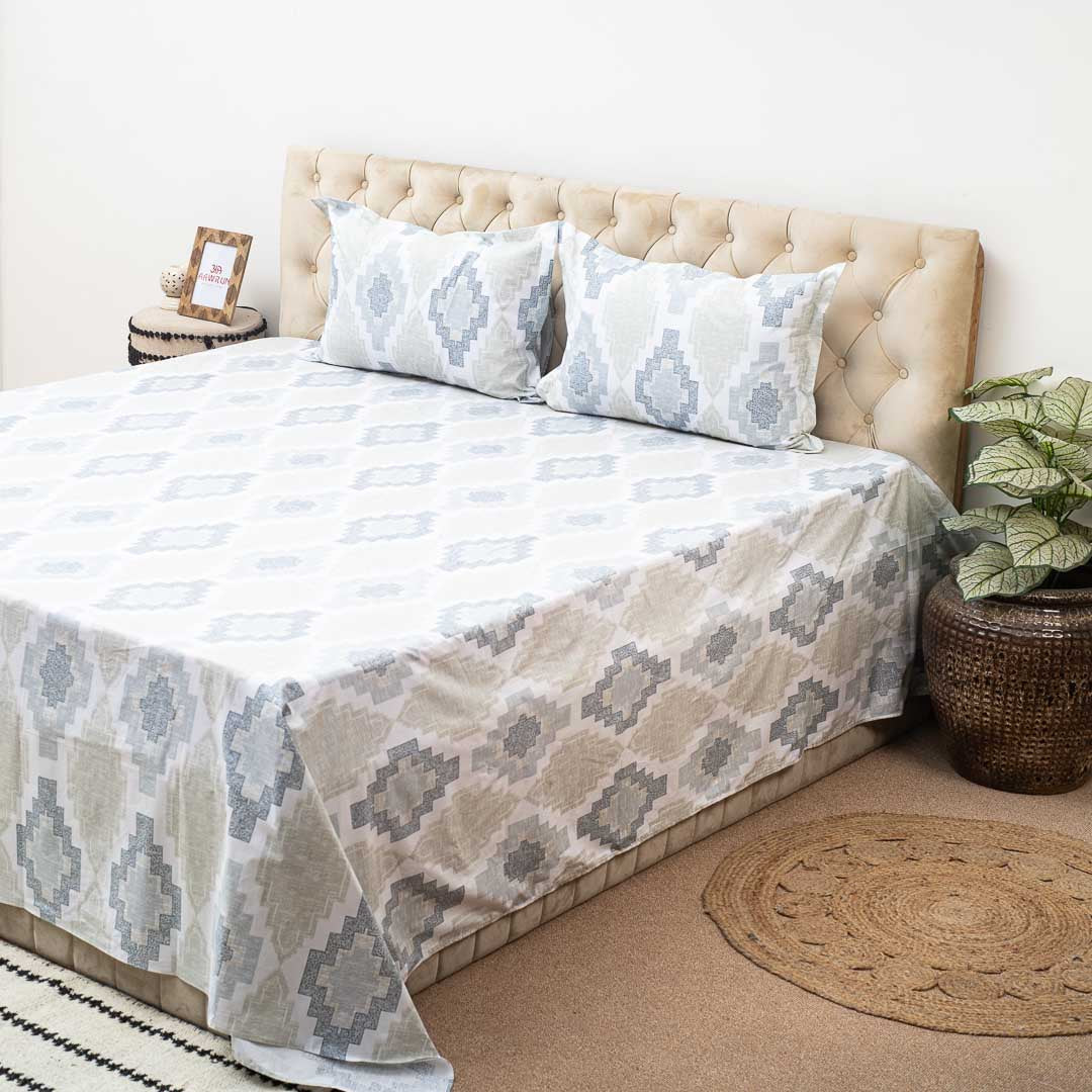 Premium Rectangle King Size Multi Cotton Percale Print (1+2) Bed Cover Comes With Two Pillow Cover Design Seven