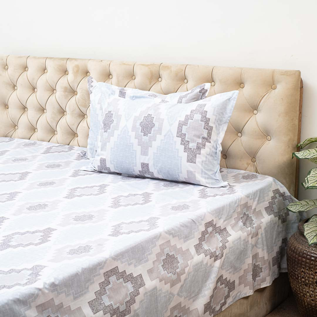 Premium Rectangle King Size Cotton Percale Print (1+2) Bed Cover Comes With Two Pillow Cover Design Five