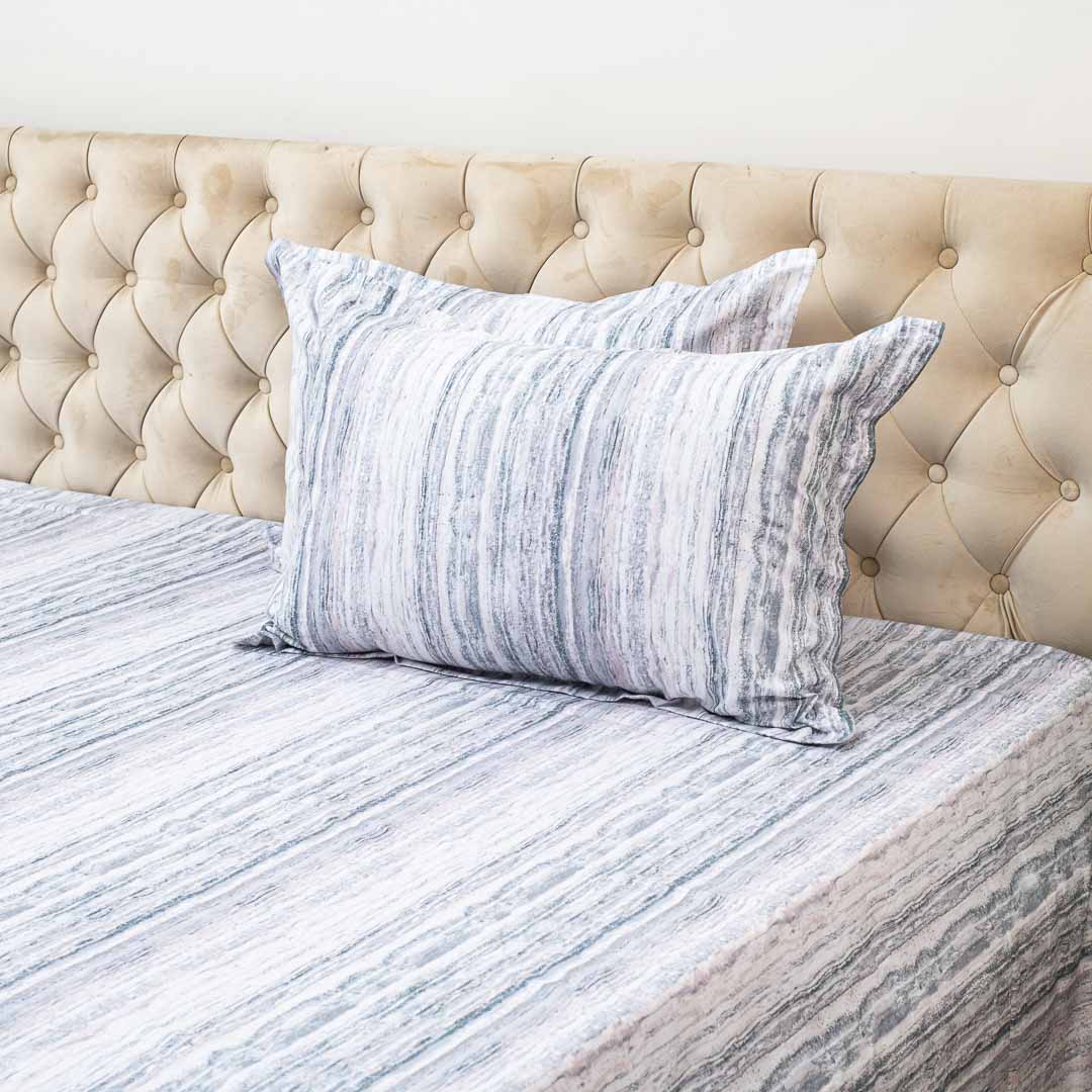 Premium King Size White- Multi Cotton Percale Print (1+2) Bed Cover Comes With Two Pillow Cover Design Four