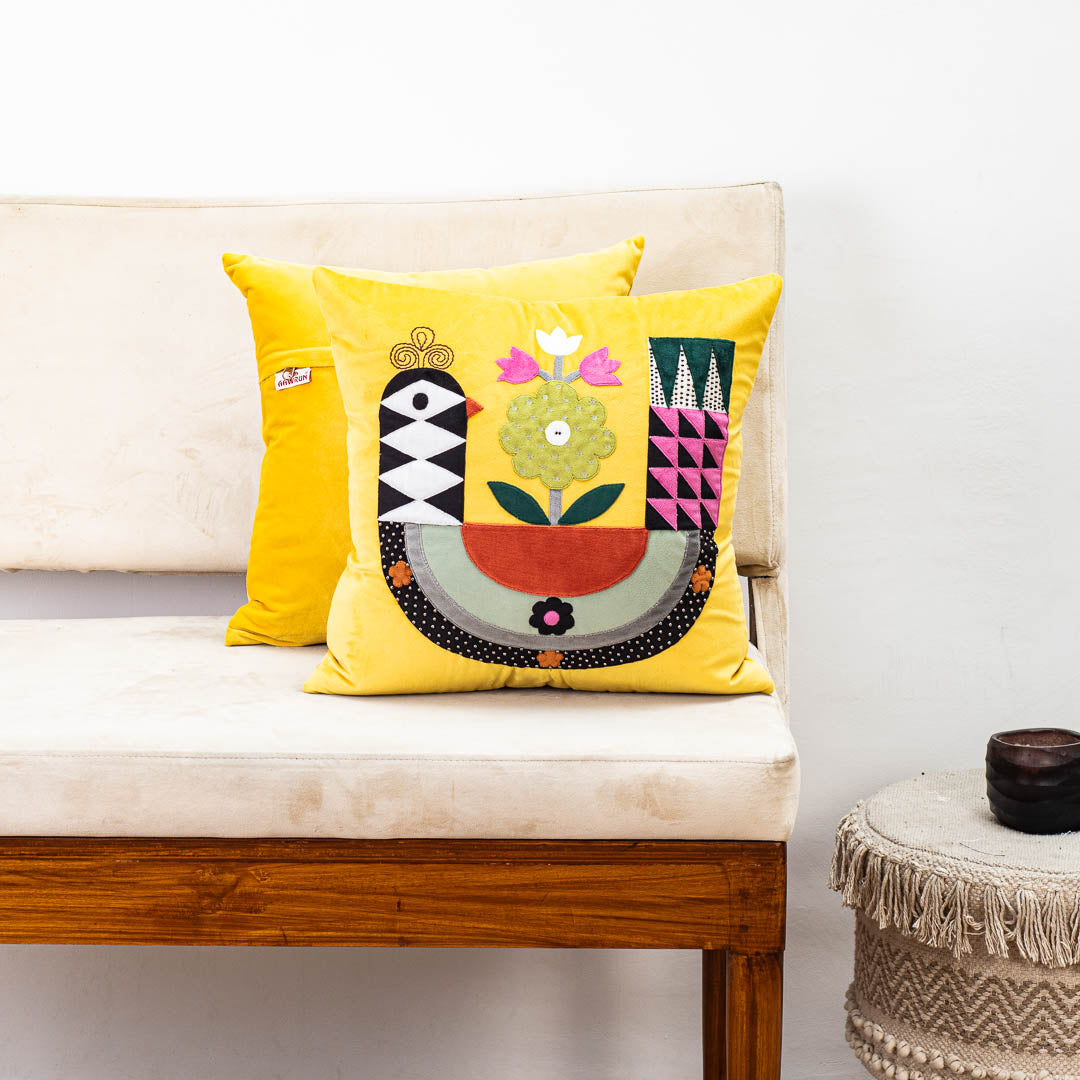 Premium Folk Lodge Bird Cushion Cover