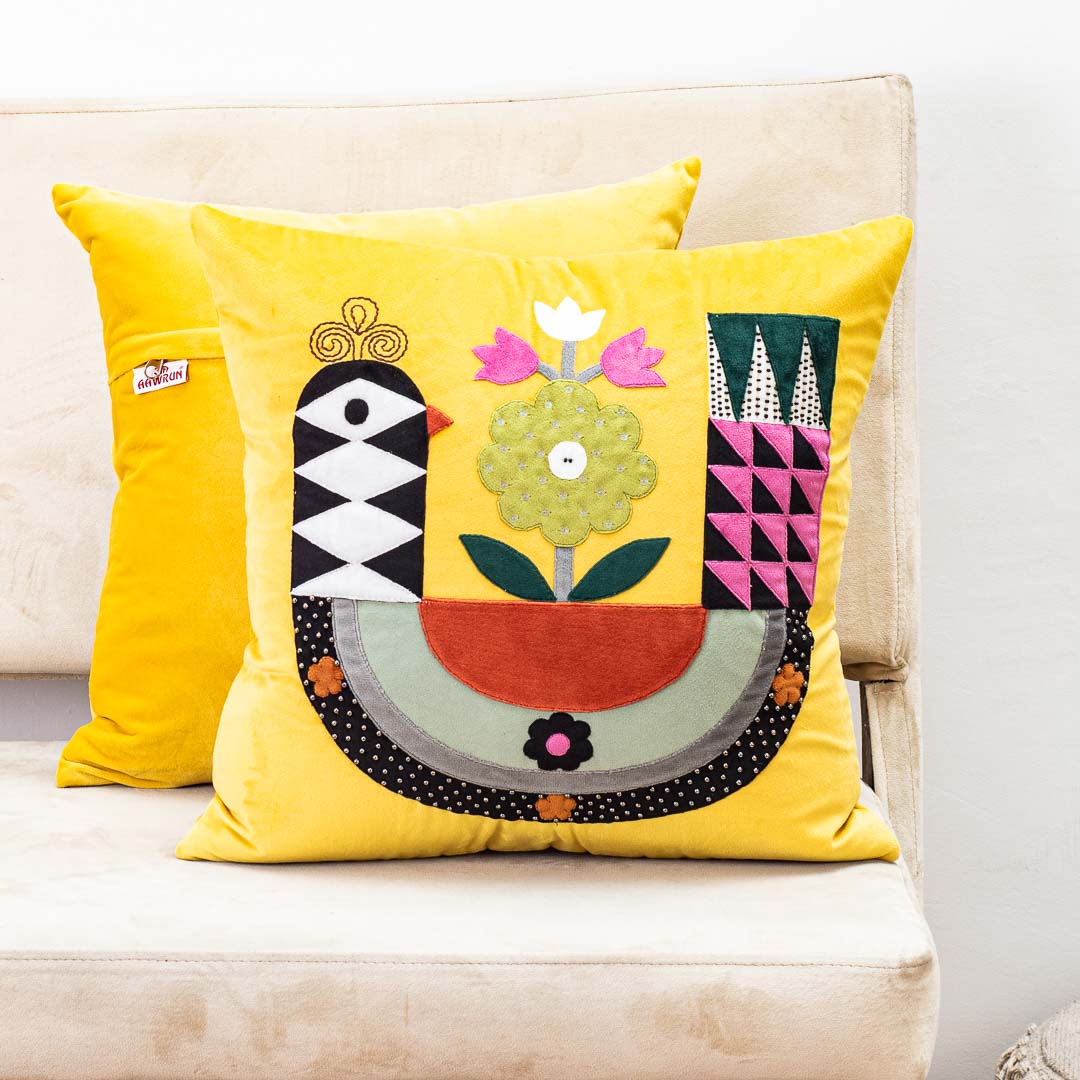 Premium Folk Lodge Bird Cushion Cover