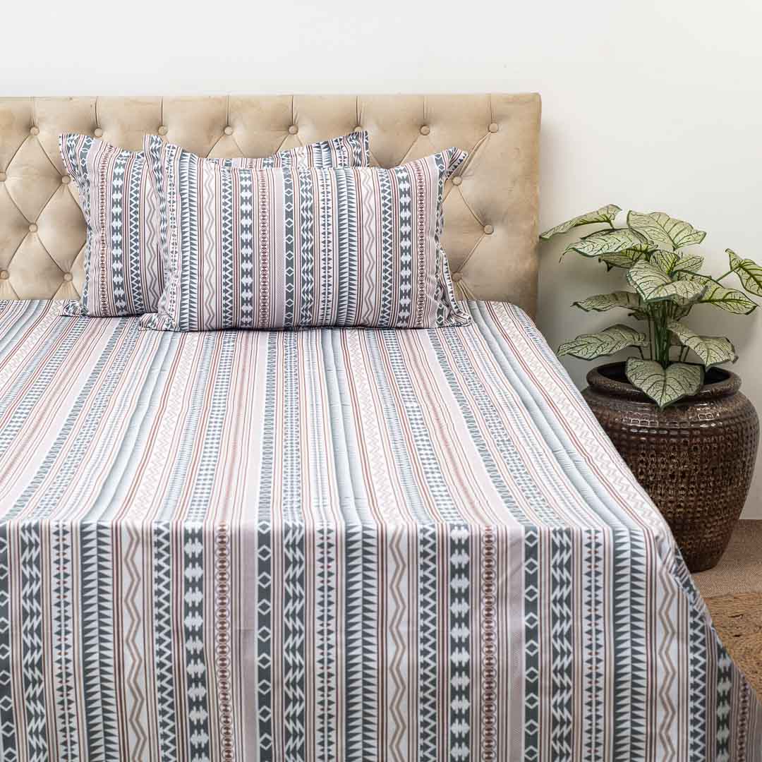 Premium King Size Cotton Percale Print (1+2) Bed Cover Comes With Two Pillow Cover Design Two