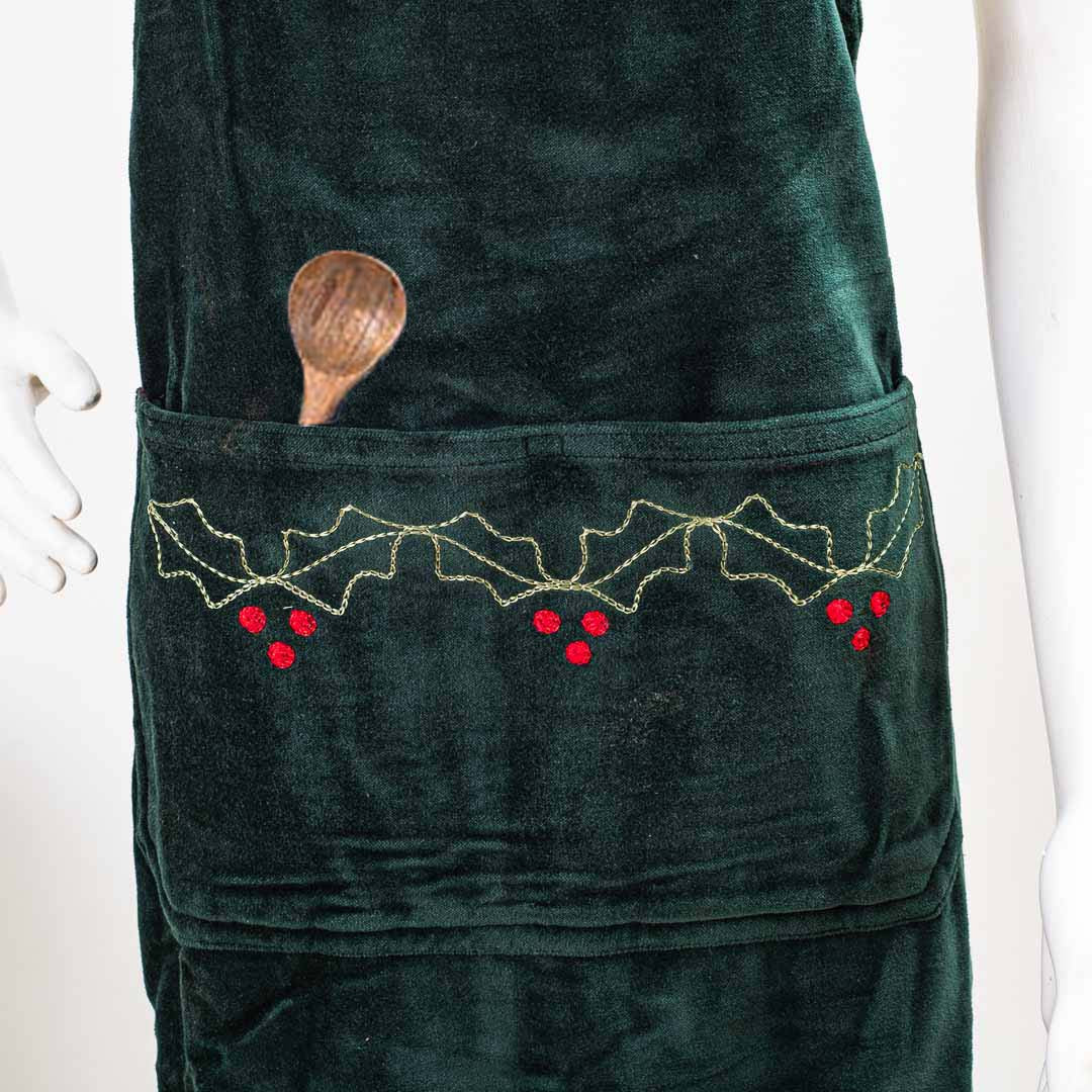 Premium Velvet Embroidery Green Apron