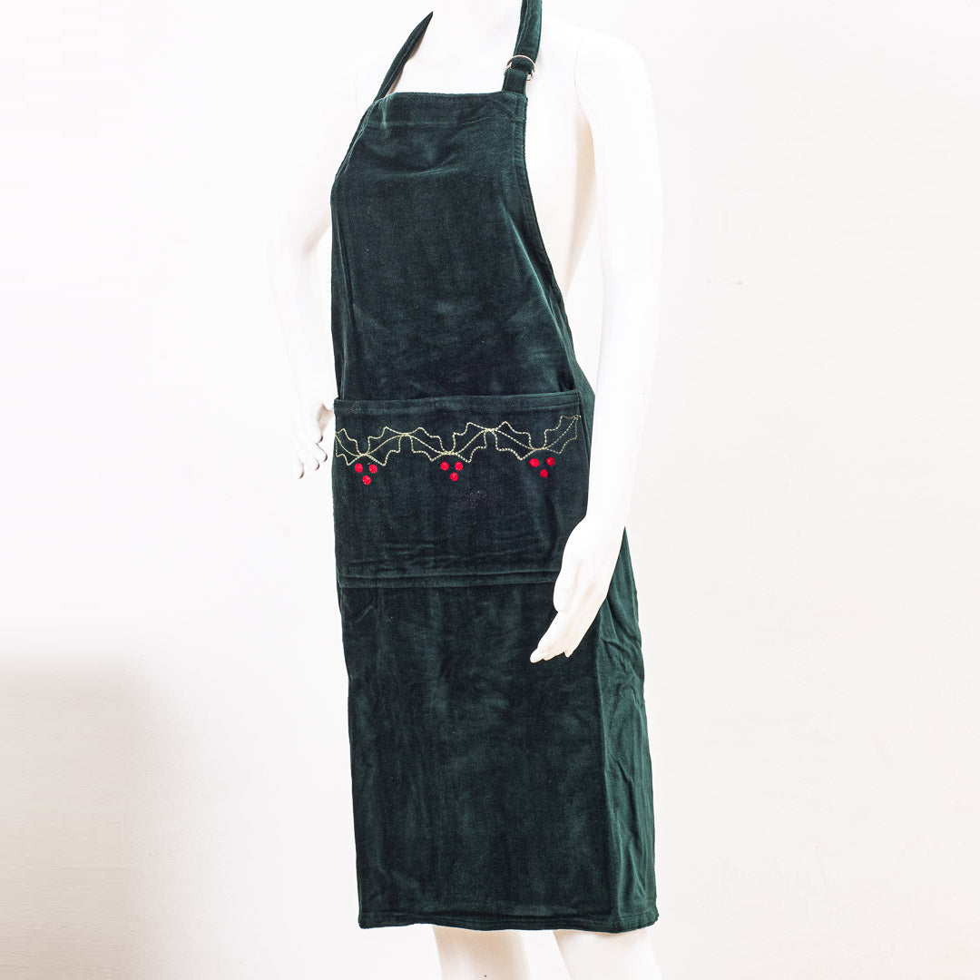 Premium Velvet Embroidery Green Apron