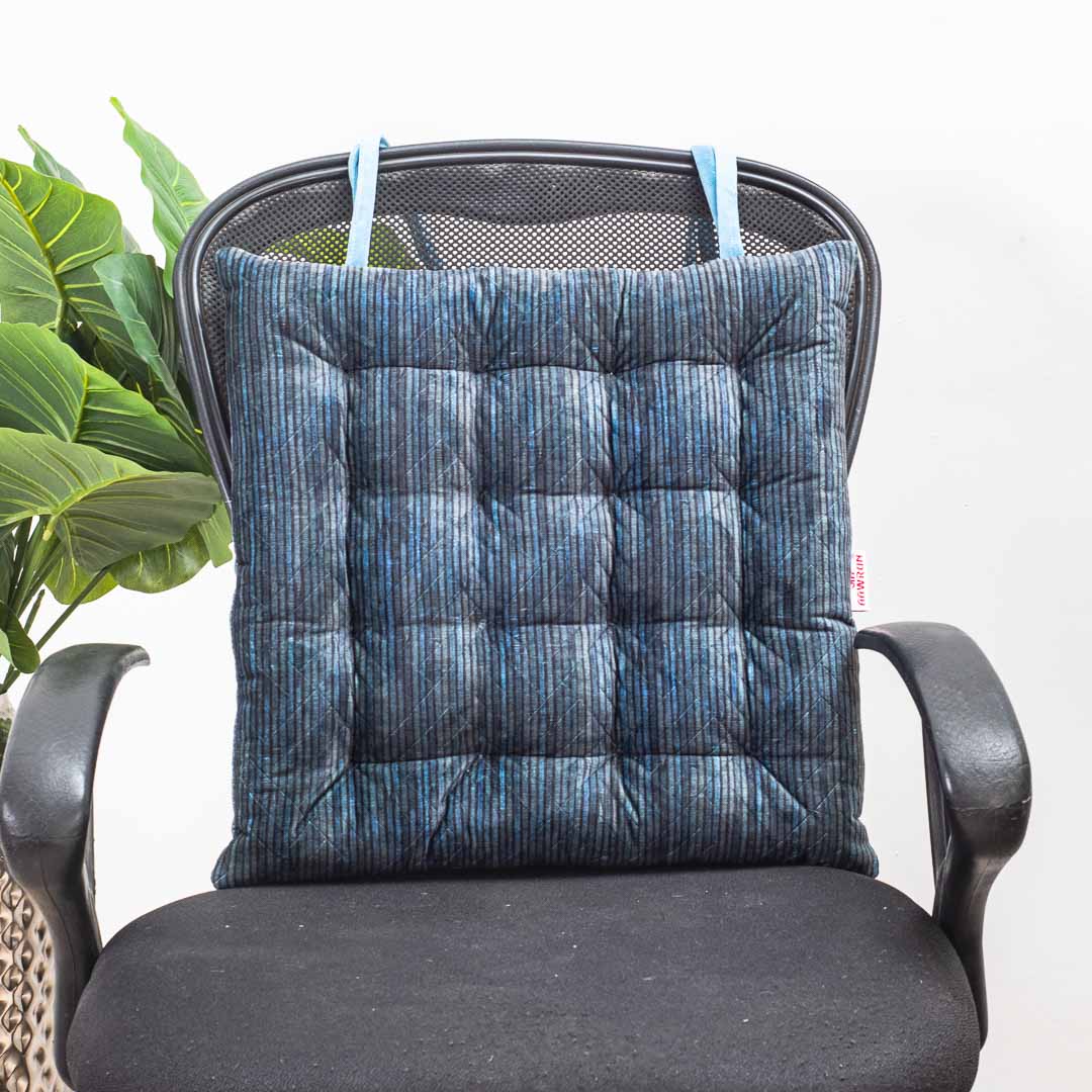 Blue Premium Velvet Quilted Chair Pad