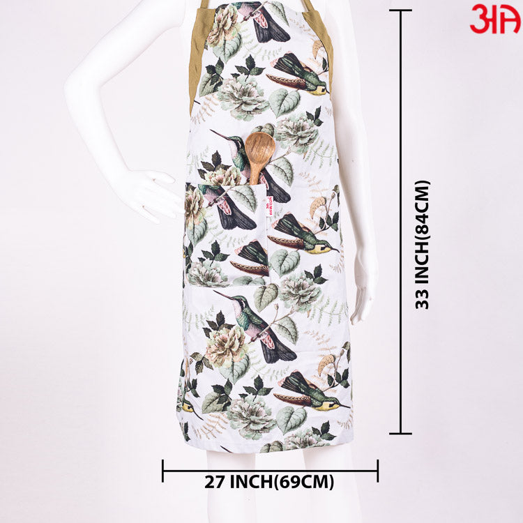 Bird Printed Design Cotton Green Apron